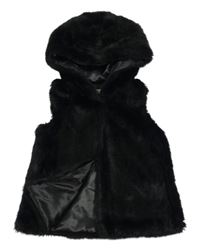 Čierna kožušinová podšitá vesta s kapucňou F&F