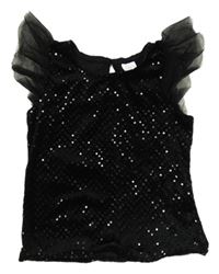 Čierne zamatové tričko s flitrami a tylem