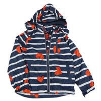 Tmavomodro-biela pruhovaná šušťáková jarná bunda so srdiečkami a kapucňou Pocopiano