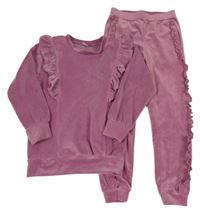 2set - Růžová plyšová mikina s volánky + kalhoty 