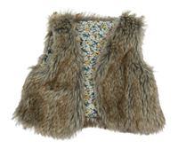 Hnedo-sivá kožušinová podšitá vesta