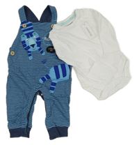 Nové - Modré pruhované na traké tepláky s tygrem + body Bluezoo