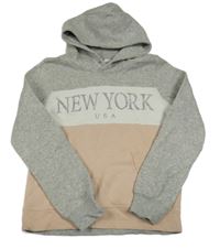 Šedo-bílo-růžová mikina s nápisem a kapucí H&M