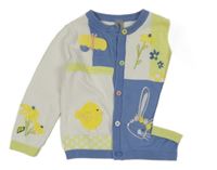 Bílo-modrý propínací svetr s kytičkami Tu