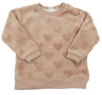 Svetloružová chlpatá mikina so srdiečkami H&M