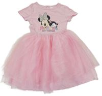 Světlerůžové bavlněné šaty s Minnie a tylovou sukní Disney