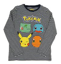 Šedo-tmavomodré pruhované triko s pokémony C&A