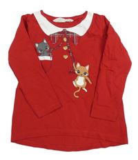 Červeno-bílé triko s kočkami H&M
