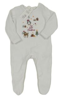 Nové - Biely zamatový overal so zvieratkami F&F