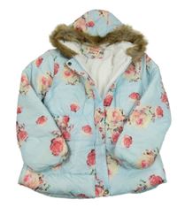 Světlerůžová šusťáková zimní parka s květy a kapucí Jomake