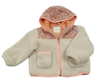 Béžovo-oranžová huňato/šusťáková podšitá bunda s kapucí Next