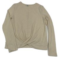 Smotanové rebrované úpletové tričko s řasením Yigga