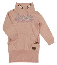 Světlerůžová mikinová tunika se sovami z flitrů a komínovým límcem Topolino