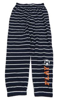 Tmavomodro-bílé pruhované pyžamové kalhoty s nápisem Yigga 