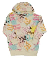 Smetanovo-barevná mikina s nápisy a kapucí Matalan