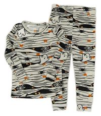 Bílo-černé sametové pyžamo s dýněmi a duchy