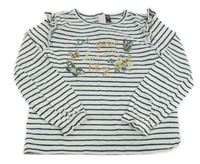 Bílo-tmavozelené pruhované triko s motýly a volánky Sergent Major