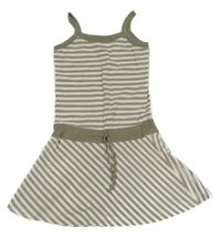 Kaki-biele pruhované bavlnené šaty Tchibo