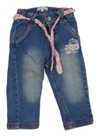 Modré šisované rifle s kočičkou a mašlí 