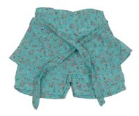 Tyrkysové šifonové květované kraťasy 