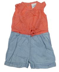 Korálovo-světlemodrý letní overal s uzlem Topomini 