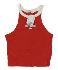 Nové - Červeno-biely rebrovaný crop top s nápisom H&M