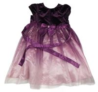 Lilkovo-růžovo-bílé sametovo/tylové šaty s mašlí Jona Michelle