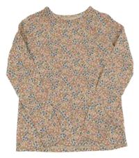 Růžovo-modro-béžové kytičkované triko H&M