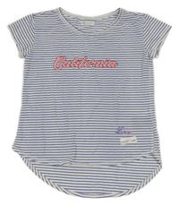 Bielo-tmavomodré pruhované tričko s nápisom H&M