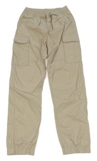 Béžové plátenné cargo cuff nohavice H&M