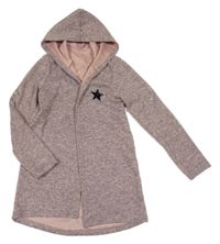 Šedo-světlerůžový melírovaný svetrový cardigan s kapucí 
