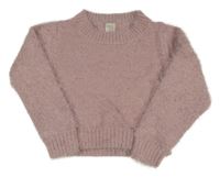 Fialovorůžový chlpatý crop oversize sveter