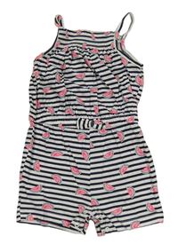 Bielo-tmavomodrý pruhovaný letný overal s melónmi PRIMARK