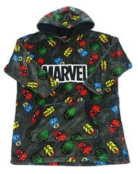 Tmavosivá plyšová oversize dlhá mikina s Avengers a logom a vreckom a kapucňou MARVEL
