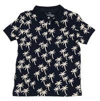Tmavomodré melírované polo tričko s bílými palmami M&S