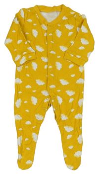 Horčicový overal s obláčikmi 