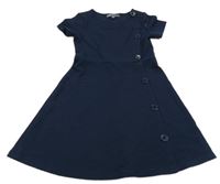 Tmavomodré rebrované šaty s gombíkmi TQF