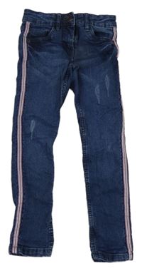 Tmavomodré skinny teplákové rifle ošoupaného vzhledu a pruhy alive