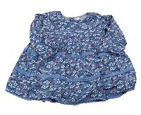 Modré šaty s kytičkami a lístečky a krajkou coolclub