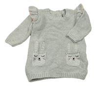 Šedé melírované pletené šaty se zajíčky/kapsami a volánky PRIMARK