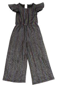 Barevno-stříbrný pruhovaný kalhotový slavnostní overal s volánky Tu