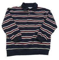Tmavomodro-bílo-tmavočervená pruhovaná mikina s límečkem H&M