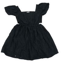 Černé plátěné šaty s květy a madeirou F&F