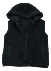 Čierna huňatá vesta s kapucňou George