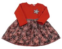 Červeno-černo-třpytivé prošívané šaty s hvězdičkou s kamínky a pecičkami a kvěy