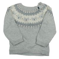 Šedo-bílý melírovaný svetr s liškami a vzorem C&A