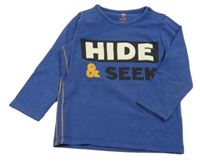 Safírové melírované triko s nápisy HEMA