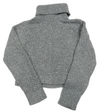Sivo-strieborný melírovaný chlpatý svetrový crop rolák ZARA