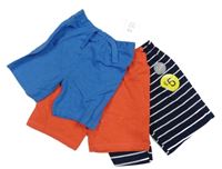 Nové - 3x - kraťasy - Modré a červené melírované, tmavomodro/bílé pruhované F&F