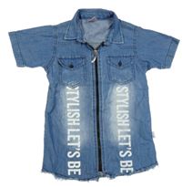 Modrá riflová košile s nápisy 